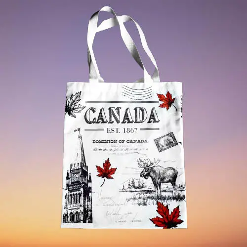 01-0484 - Canada Tote Bag B/W+Red Maple Leafs 1