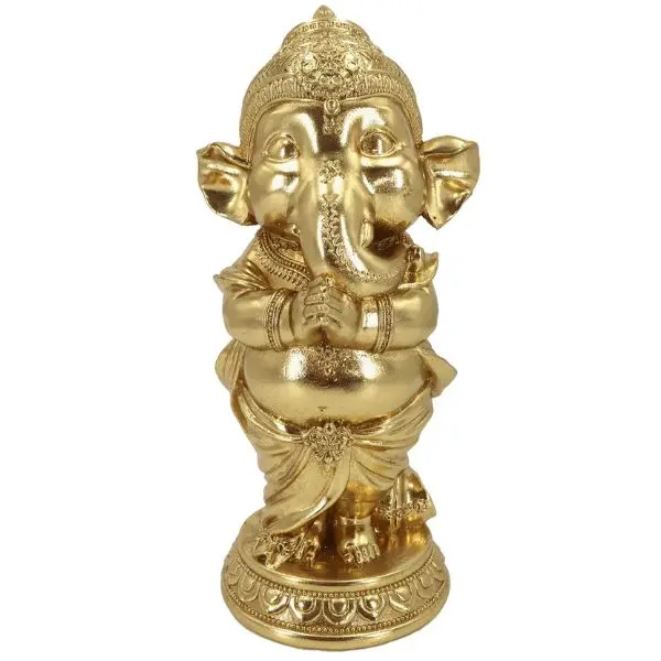 22-1006 - Ganesha Standing With Folded Hands Golden Statue 7X6x16in 1