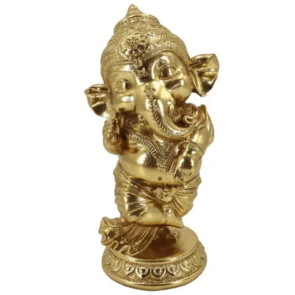 22-1007 - Dancing Ganesha Golden Statue 5X4x9in Polyresin Hand Painted 1