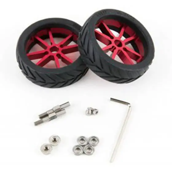 Rimwacc - Wheel Kit 57Mm W/2 Alum Rims 2 Silicon Tires Shaft Connectors (2 Pcs/Pkg) 1