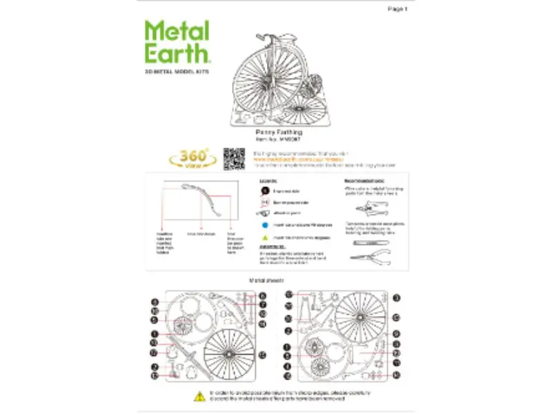 Mms087 - High Wheel Bicycle 2 Sheets Metal Earth 3D Laser Cut Model 2