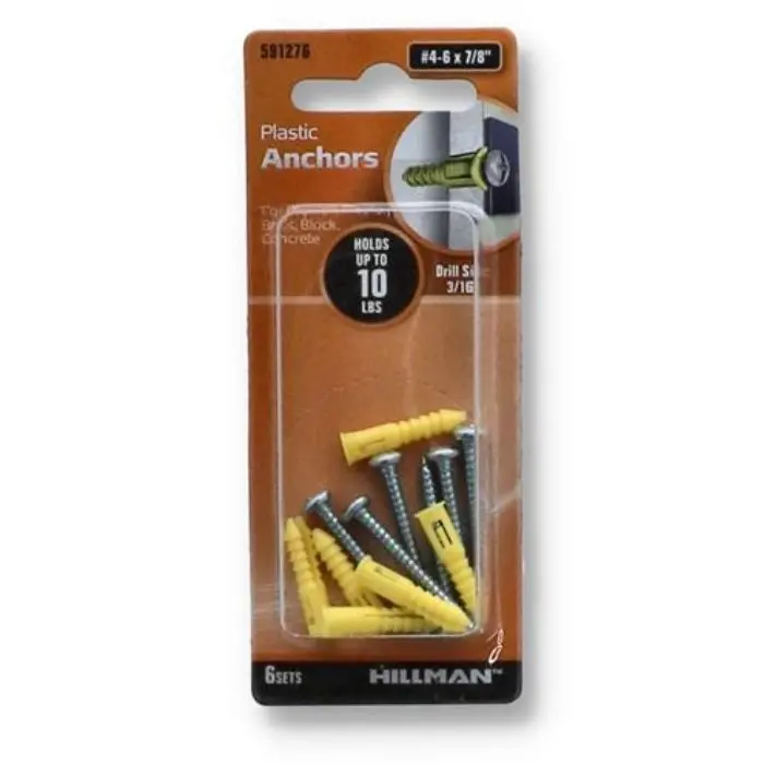 591276H - Anchor Plastic Yel With Screws #4-6X 7/8 Inch Set Of 6 Pcs (6 Pcs/Pkg) 1