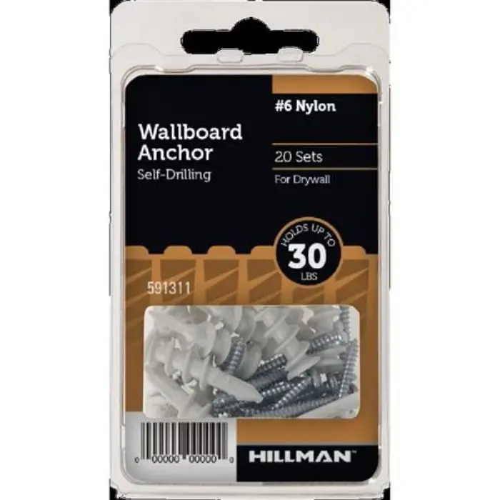 591311H - Anchor Nylon Wallboard And Screws #6 20Pc Set 30Lbs Selfdrilling (20 Pcs/Pkg) 1