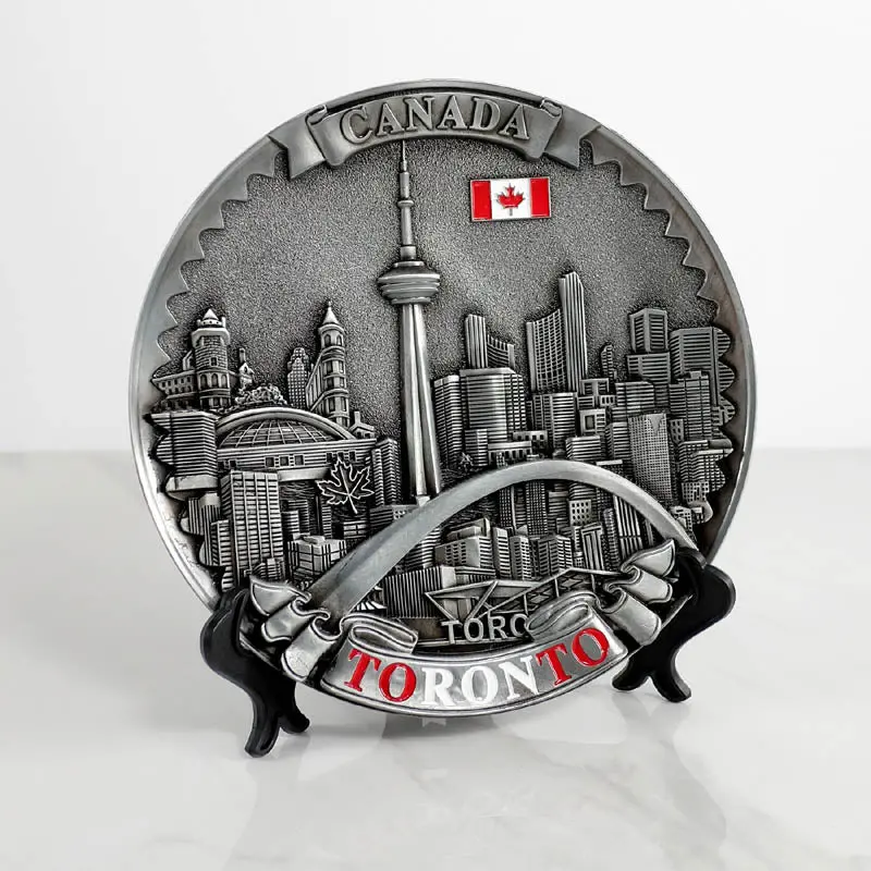 02-0110 - Toronto Souvenir Pewter Landmark Plate 8In 1
