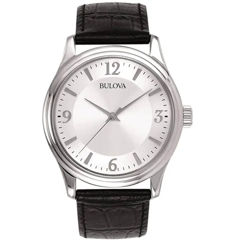 96A28 - Bulova Men's Black Leather Watch 1