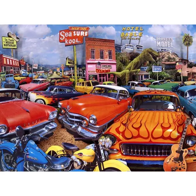 77433 - Jigsaw Puzzle Sea Surf Drive Inn 24X18in 750Pcs Classic Cars 1