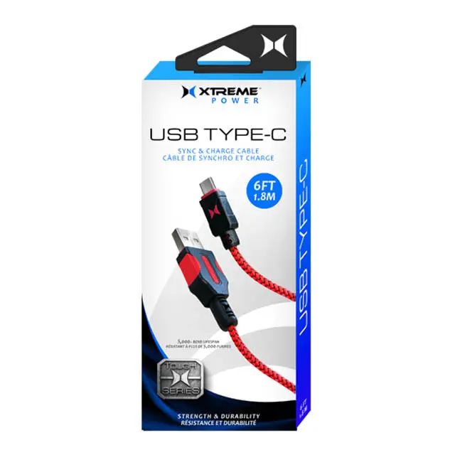 Xcb2-1015-Blr - Usb Cable A Male To C Male 6Ft Fast Chrg Blk-Red 1