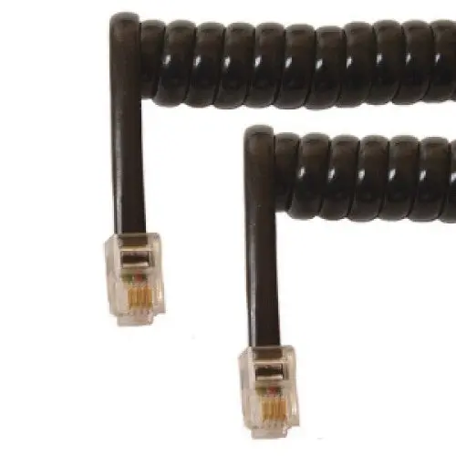 Pa-112C Blk - Modular Cable 4P4c M/M 50Ft Curly Blackk 1