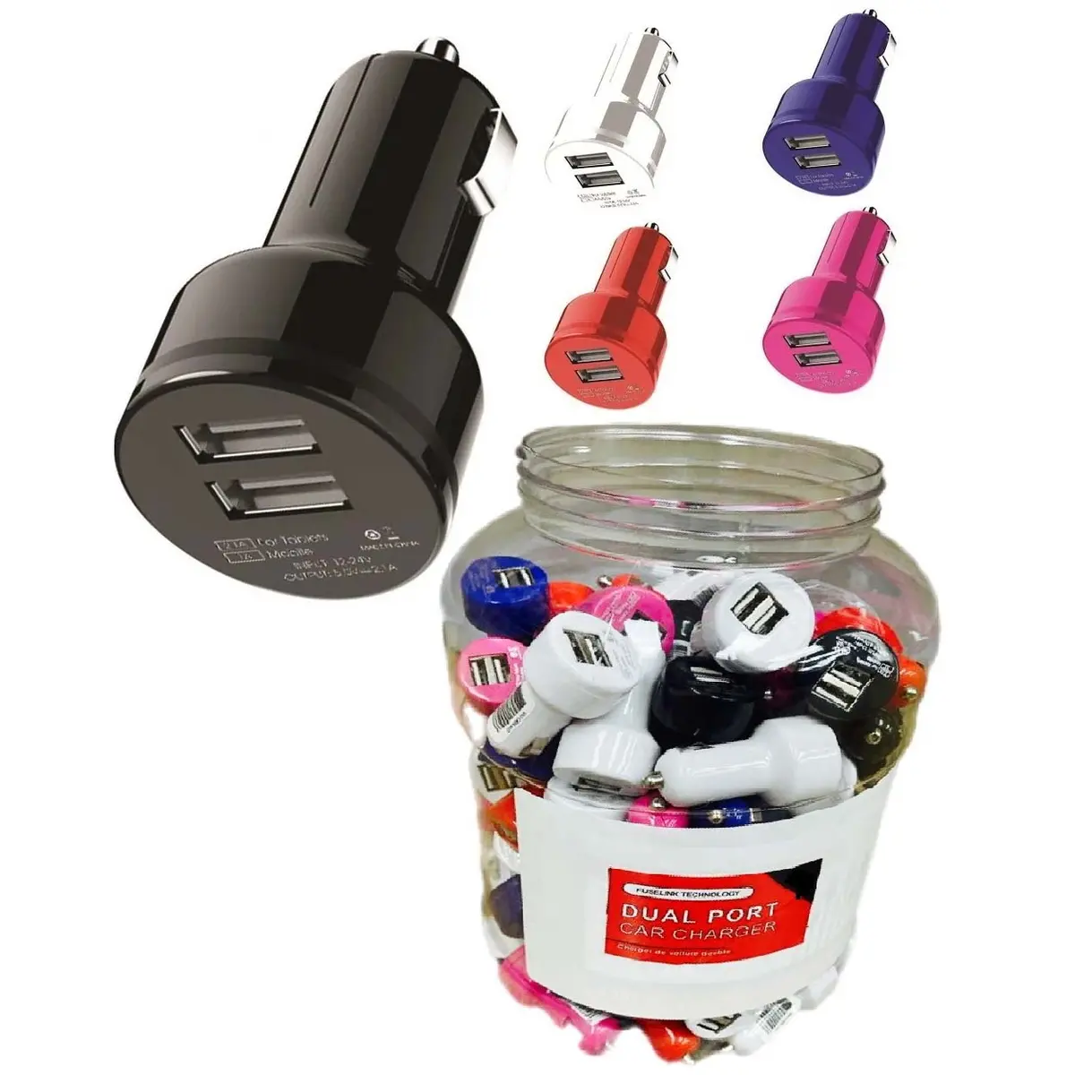 Vau-Car2 - Usb Car Charger Dual 5Vdc@2.1A Assorted Color Fast Charging 1