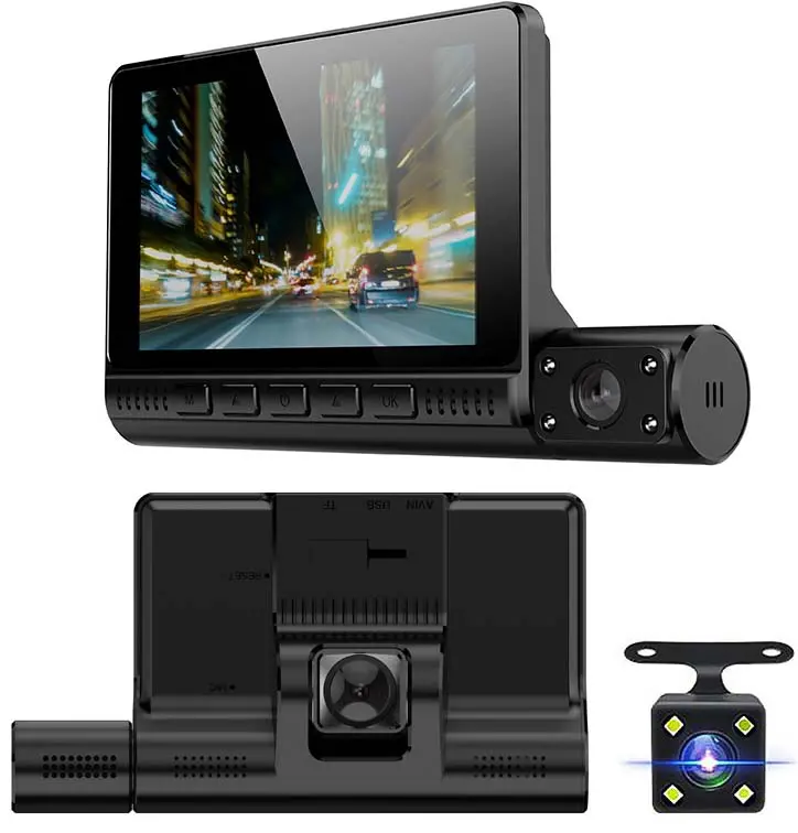 Ce-Dvr-Cdv0007 - Dash Camera 1080P 3Lens 4Inch Dvr Front Inner Rear Nightvision 1