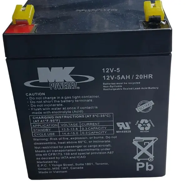 12V-5A - Battery Lead Acid 12V 5Ah .187Qt 3.5X2.75X3.97In (90X70x101mm) 1