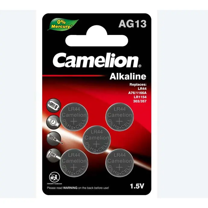 Camel-Ag13-357 - Battery Alkaline Ag13 1.5V Relaces 357 Lr44 A76 Lr1154 Sr44 (5 Pcs/Pkg) 1