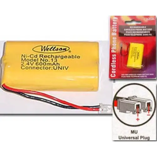 6392Un - Battery Ni-Cad 2Xaa 600Mah 2.4V Universal Conn 1