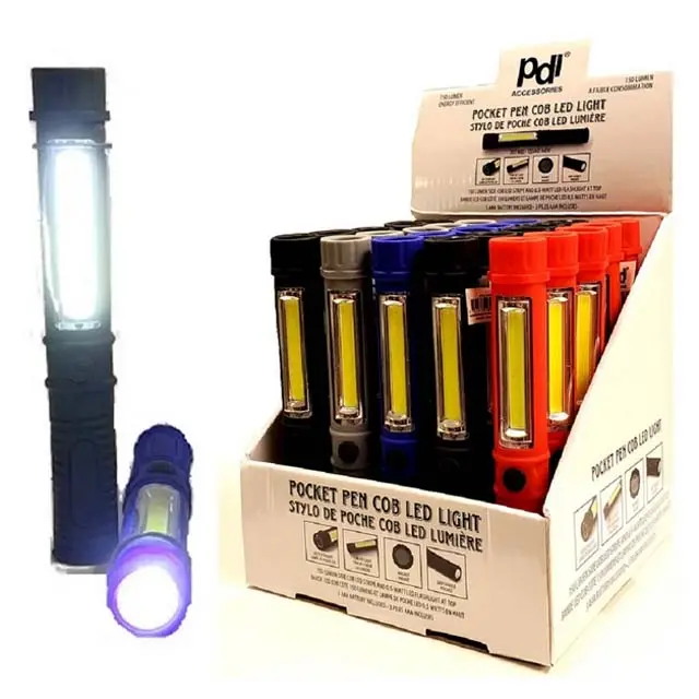 Pdi-998 - Flashlight Cob Led Pen Light W/Magnetic Base Assorted Colors 1