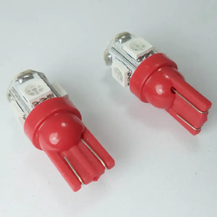 02263 - Led Bulb Wedge 12V Red 5Led 5050 Replaces 194 And 168 Base T10 (2 Pcs/Pkg) 1