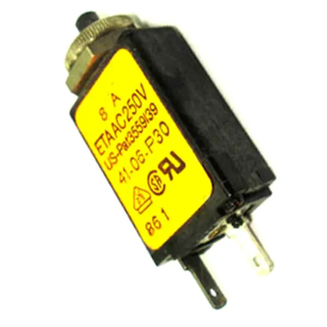 41-06-P30 8A - Circuit Breaker 8A 250Vac Push Chmt 1P 9.5Mm Dia Sol Blk 1