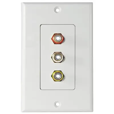 Av-106G - Wall Plate Rcajkx3 Plas Wht Deco For Component Video Gold Conn 1