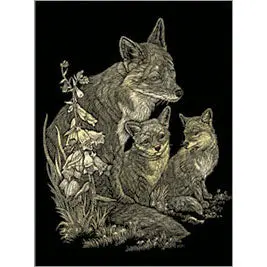 R-01323 - Gold Engraving Fox And Cubs 1