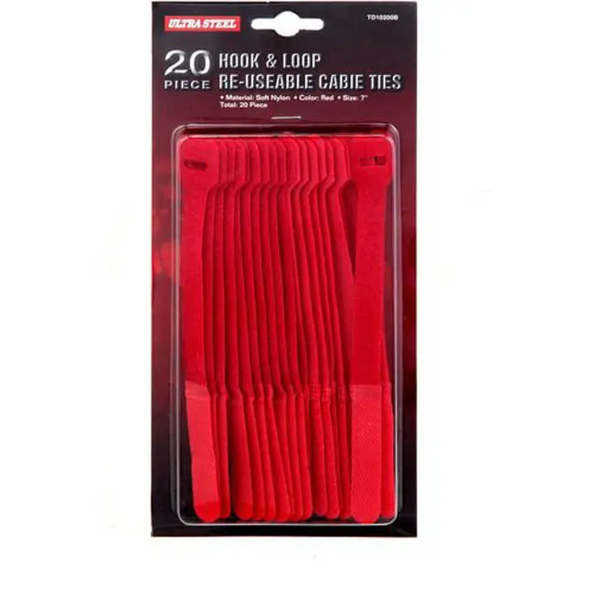 Td10200b - Velcro Hook And Loop Tie Red 7In Resuable Soft Nylon 20Pcs Pack (20 Pcs/Pkg) 1
