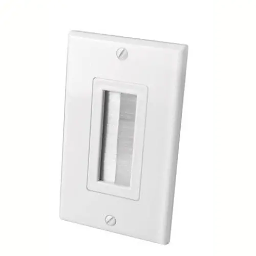 120817X - Wall Plate For Bulk Cable Single Wht Brush Style W/Clips Decora 1