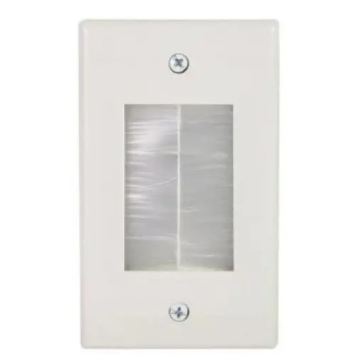Wp-Pt1bp-Wh - Wall Plate For Bulk Cable Single White Brush Style With Clips 1