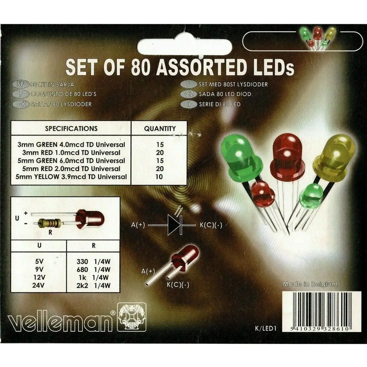 K/Led1 - Led5 Led3 Assorted Set 5Mm:Red/Green/Yel 3Mm:Red/Green (80 Pcs/Pkg) 2