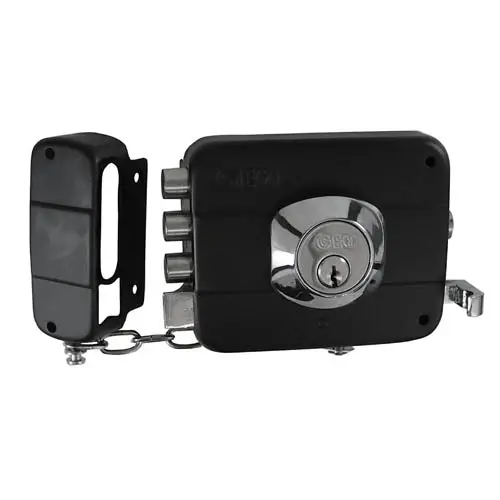 91010-167 - Deadbolt Lock Nickle Plated Left Handed With Chain And 3 Keys 1
