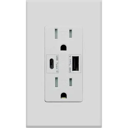 Lq-3 - Electrical Receptacle 2Pos Usb-A 1.2A And Usb-C 3A Decora Wallplate 1