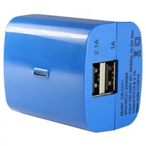 Cb-C017 - Usb Wall Charger Dual 5Vdc@2.1A 5Vdc@1A Ip:120Vac Assorted Color 1