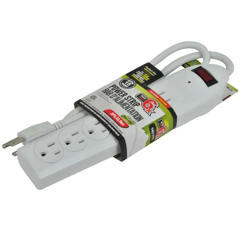 Pb6-3S - Power Bar 6 O/Let 3Ft Cord Surge Protect Wht 15A 1