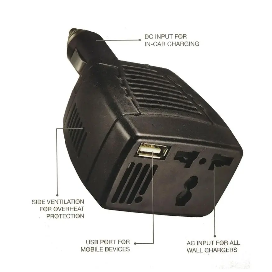 Ve-100W-Blk - Inverter Dc/Ac 100W 12Vdc-110Vac Ac Outlet And One Usb Port 2