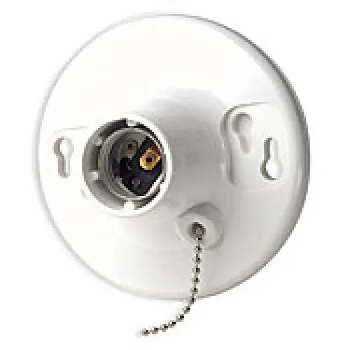 110-8827-Cw1 - Lamp Holder 250V 660W With Pull Chain Wht Plastic 4In 1