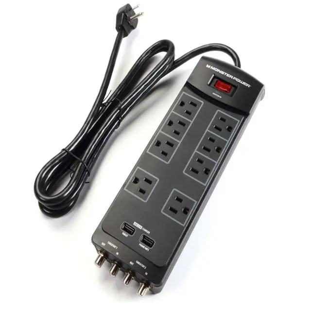 121828-00 - Power Bar 8 O/Let 6Ft Cord 1440J Surge 2 Usb And 2 Cable Prot Blk 1