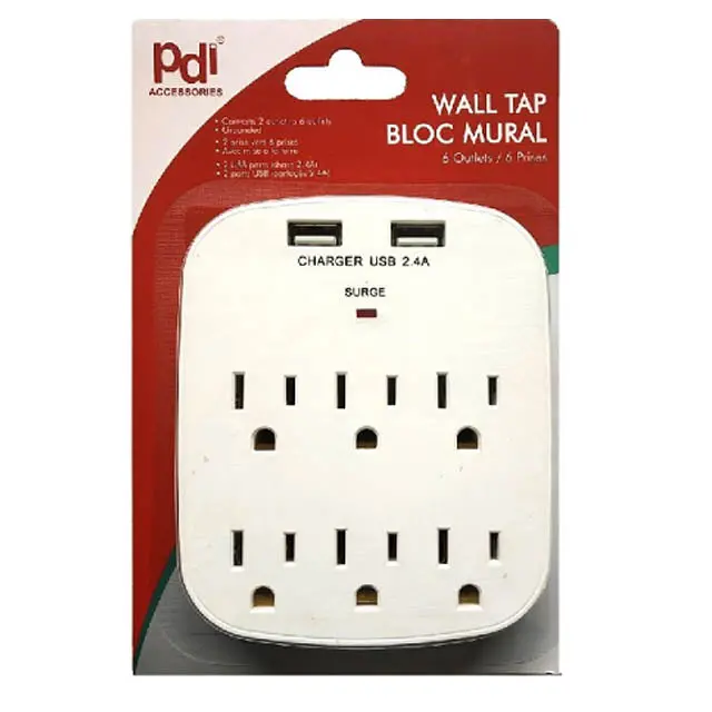 Pdi-728 - Wall Tap 6 O/Let 15A 125V 1875W With 2 Usb Ports 1