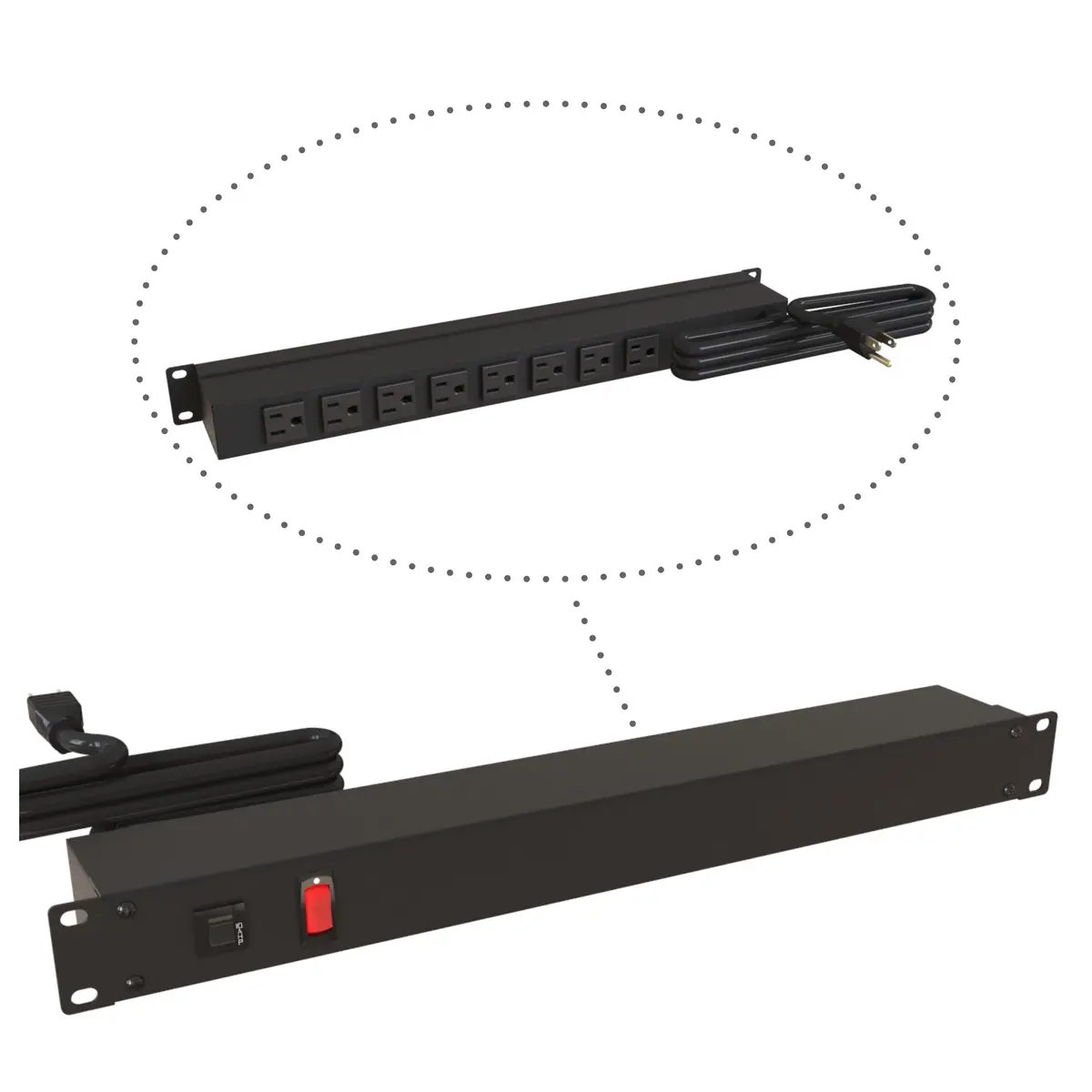 1583H8b1bk - Power Bar Rack Mount 8 O/Let Rear Facing 15Ft Cord 15A 1U 1