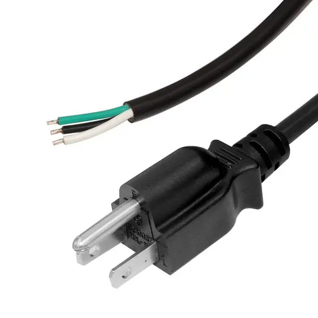 272025-001 - Line Cord 3/14 8Ft Rnd Black Open End Sjtoow Plug 5-15P 1