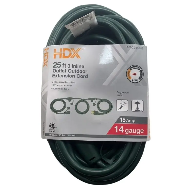 1000045916 - Extension Cord 3/14 25Ft Sjtw Green With 3 Inline Outlets 1