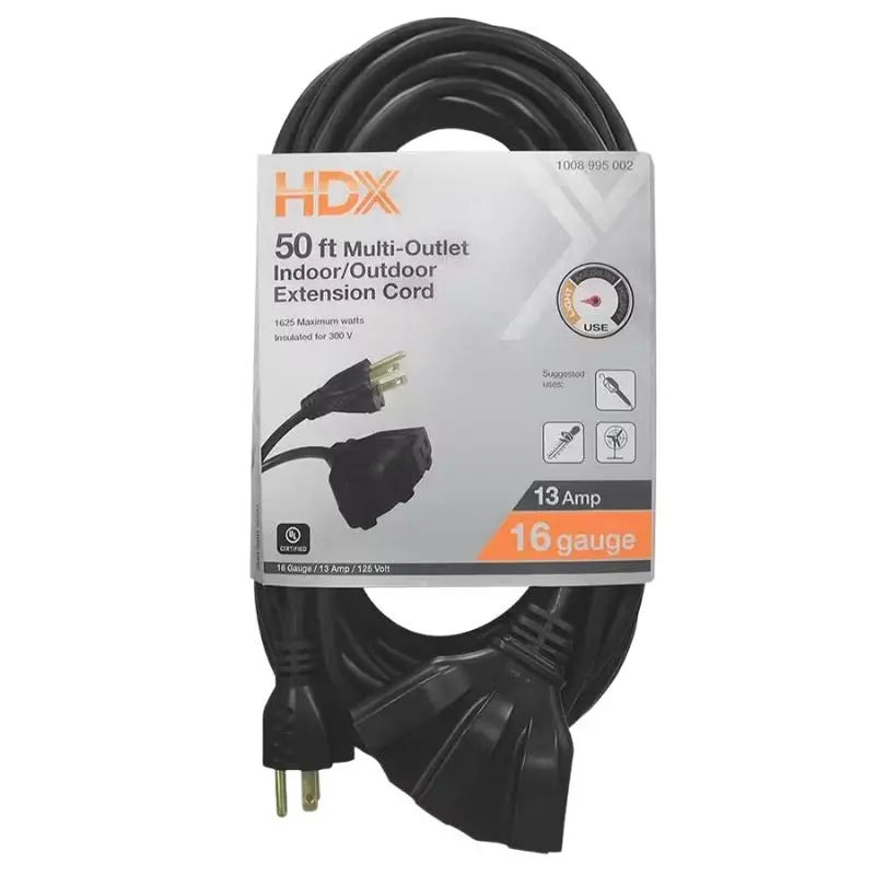1008995002 - Extension Cord 3/16 50Ft Sjtw Blk Triple Tap All-Weather 13A 1