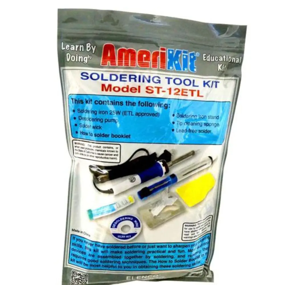 St12etl - Soldering Iron 25W 2Prong Kit W/Desoldering Pump+Wick+Solder 2