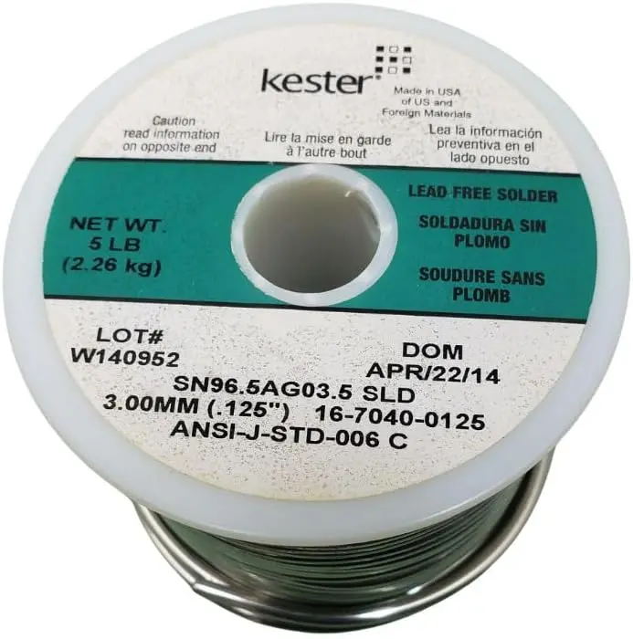 16-7040-0125 - Solder Wire Lead Free 5Lb 3Mm 0.125In Dia Sn96.5Ag3.5 Sld 1