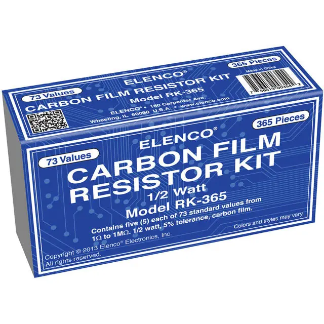 Rk-365 - Resistor Set Assorted 1/2W 5% Cf 5 Each Of 73 Std Val From 1R-1M (365 Pcs/Pkg) 1