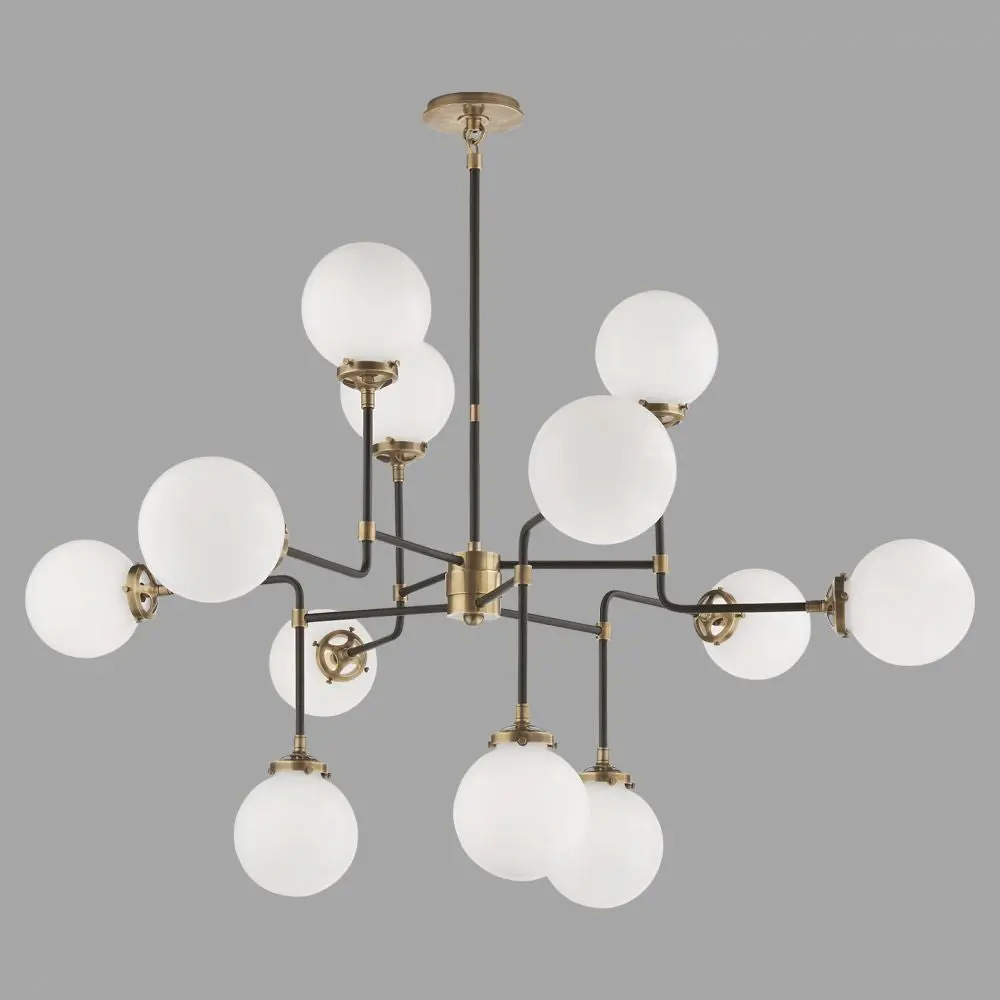S5022hab-Wg - Bistro Medium Chandelier In Hand Rubbed Antique Brass Wht Glass 1