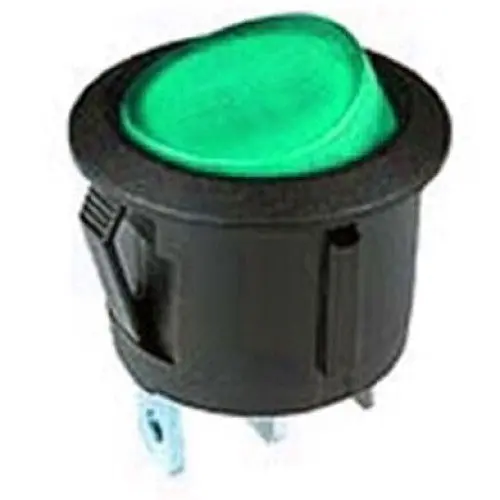 30-16185 - Rocker Switch Lit 1P1t 10A Grn On-Off 125Vac Round 19Mm Snap-In 1