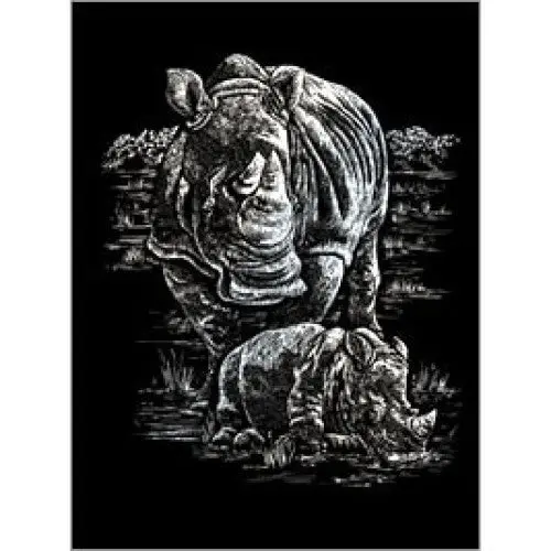 Silf21 - Silver Engraving Rhinocerous And Baby 1