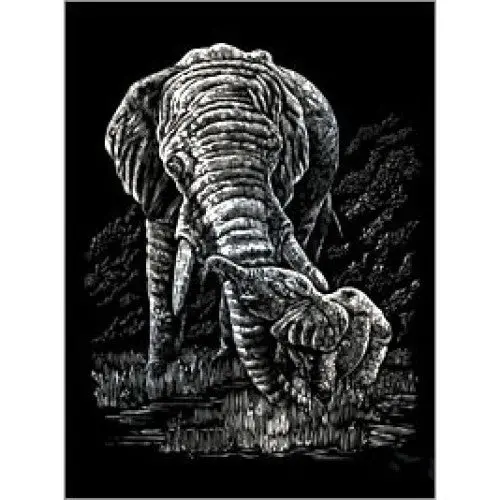 Silf22 - Silver Engraving Elephant And Baby 1