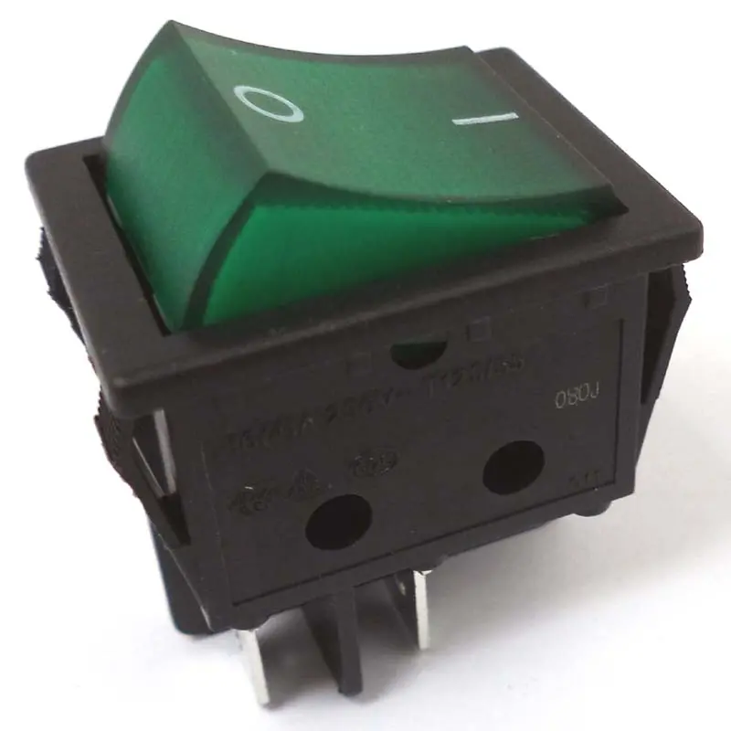 R210-1C5l-Bg1-Nwc-Green - Rocker Switch Lit 2P1t 16A On-  Off 250Vac Qt 22X30mm Actu Grn 1