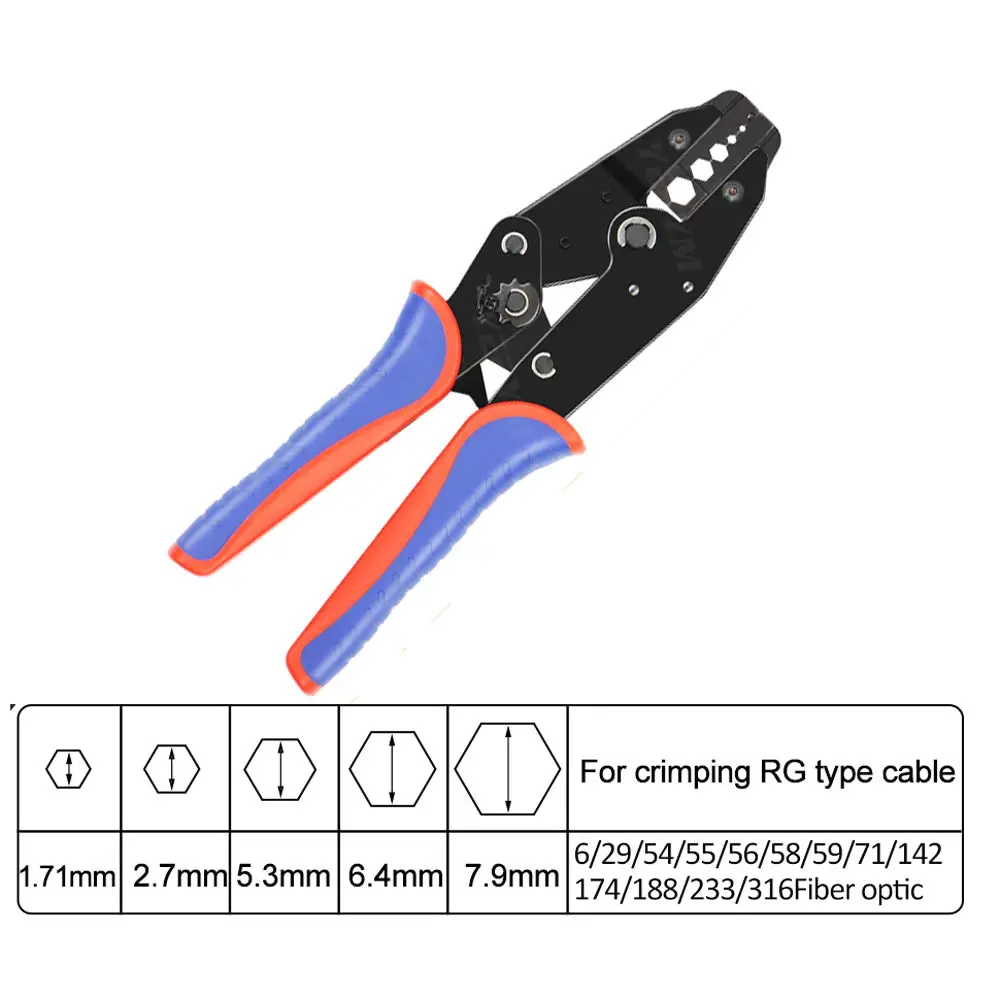 Yf-05H - Crimper Ratchet Rg58/59/6/174/29 /233/316 Fiber Optics Bnc/Sma 1