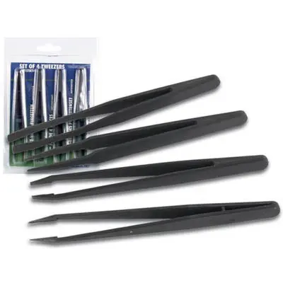 Vttwset2 - Tweezer Antistatic 5In 4Pc/Set Non Conductive Assorted 1