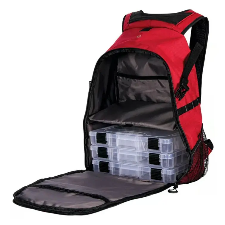 Plabe631 - Fishing Tackle Backpack Red W/3 Boxes Water Resistant Plano 1