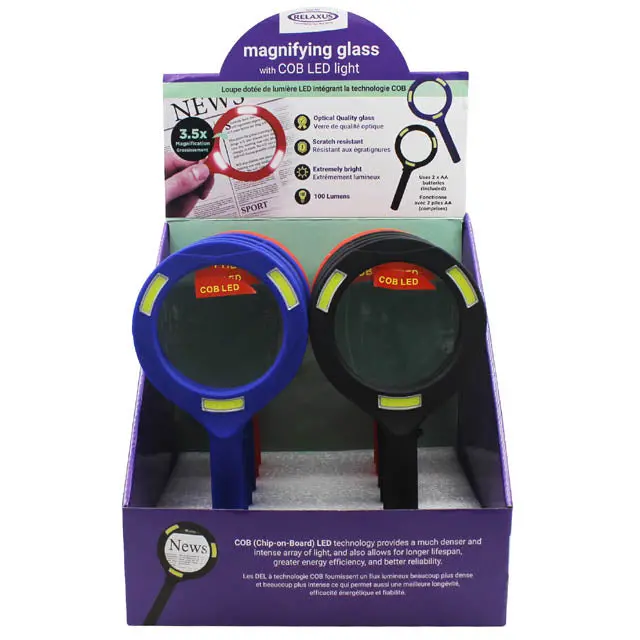 535076 - Magnifier Handheld 3.5X 82Mm W/Cob Light Assorted Colors 1